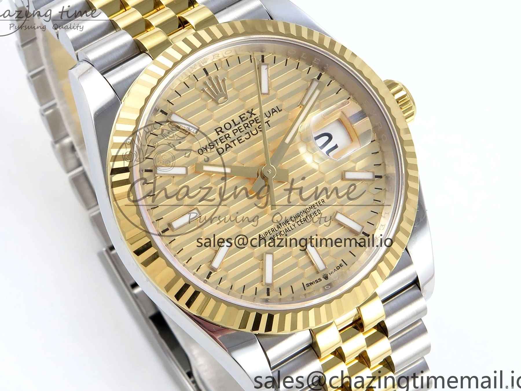 Best Stick YG 126233 EWEF SS on Textured Jubilee A3235 Bracelet 36 Marker YG Edition DateJust Dial 0510